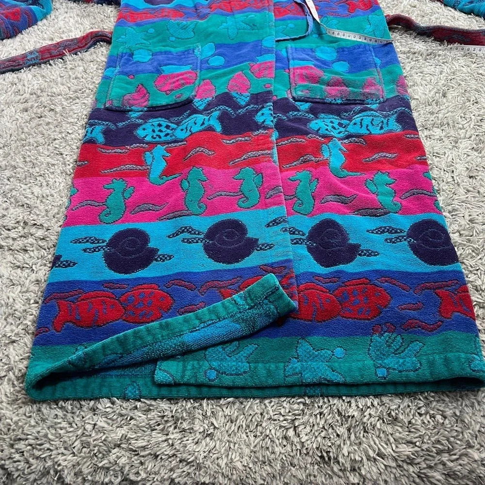 Vintage TJ Lawford Turkish‎ Cotton Terry Cloth Robe Colorful Print Belted Size S